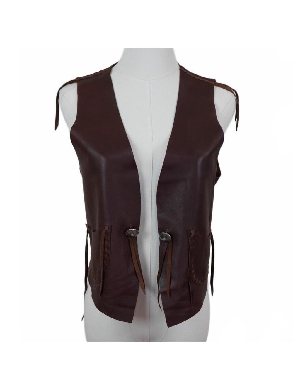 Ralph Lauren Leather Western Fringe Concho Button Suede Lined Vest Boho Size S - Picture 2 of 6